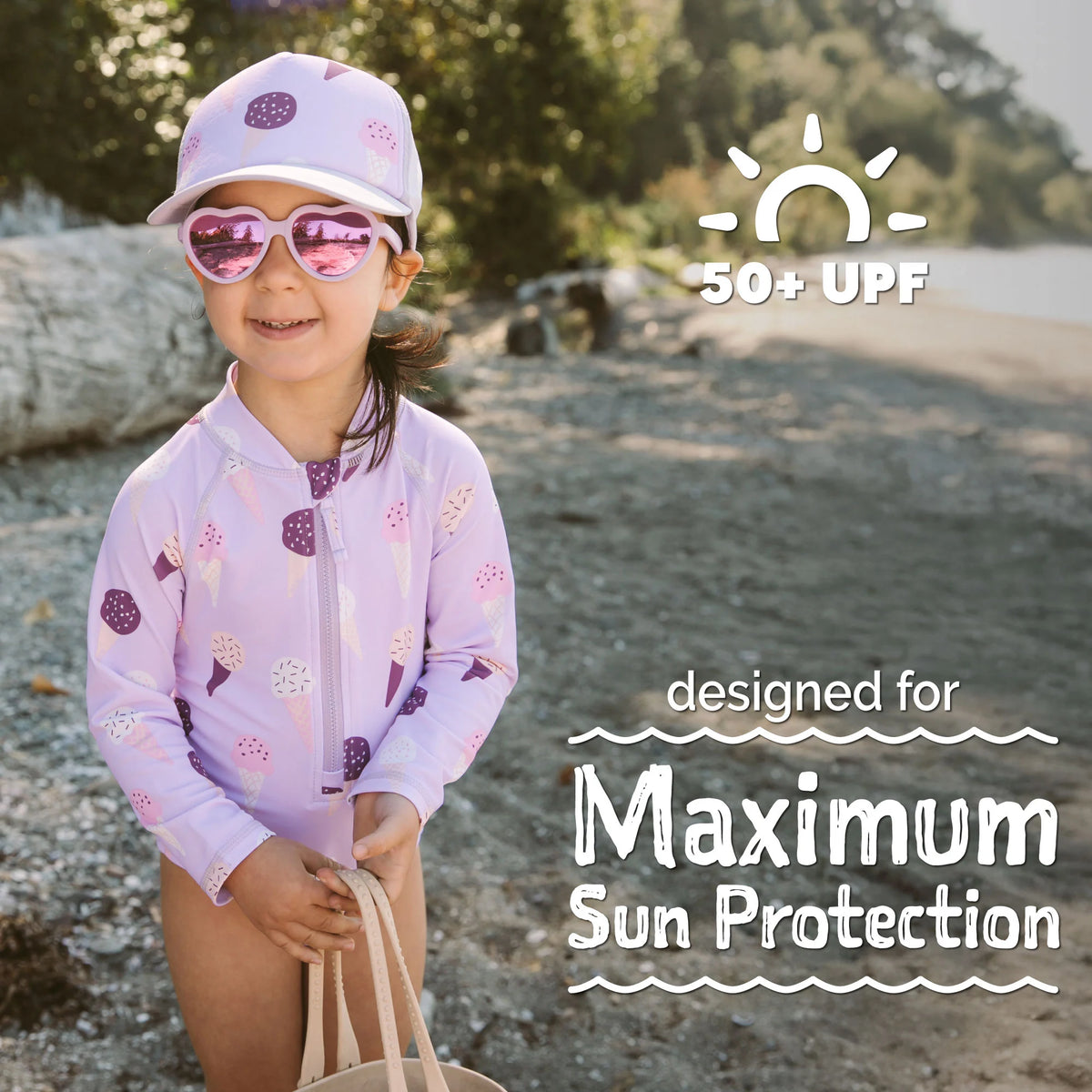 Girls One Piece UV Swimsuit | Lavender Ice Cream