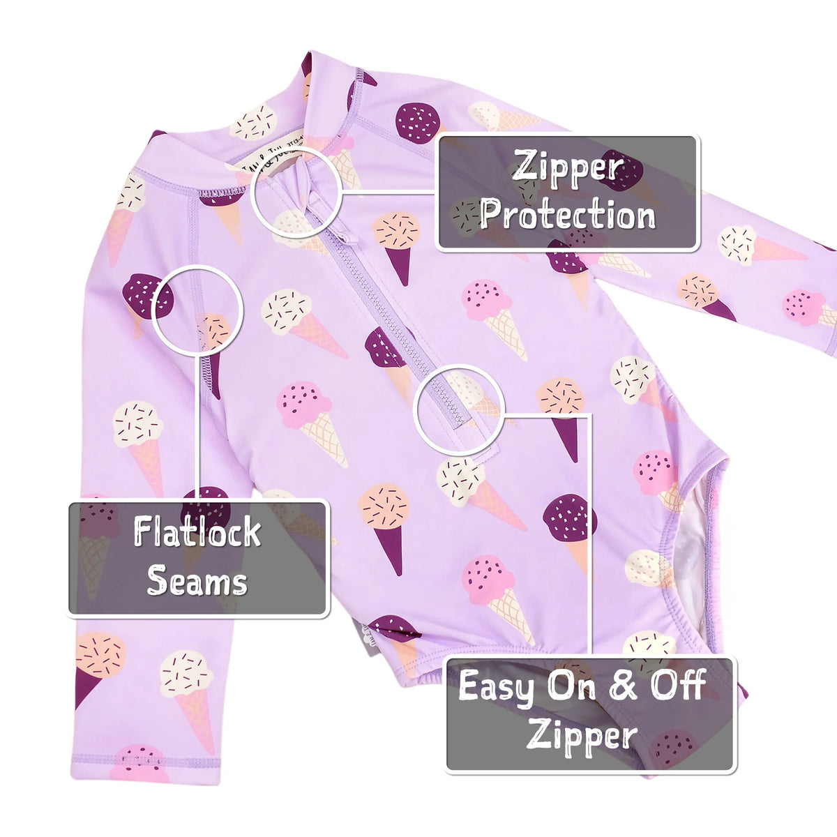 Girls One Piece UV Swimsuit | Lavender Ice Cream