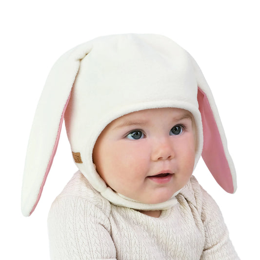 Kids Fleece Animal Hats | Cream Bunny