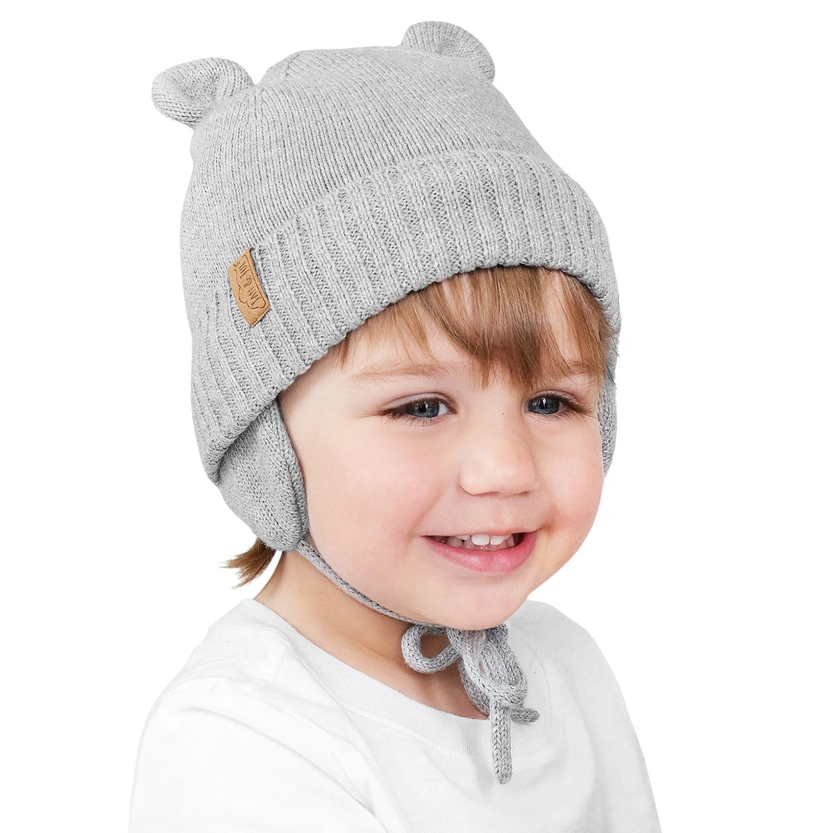 Kids Knit Winter Earflap Hats | Grey Bear