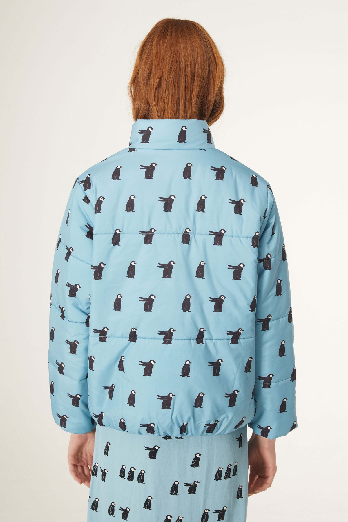 Penguin Print Quilted Bomber Jacket