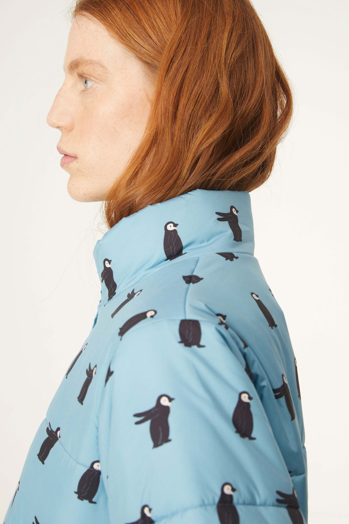 Penguin Print Quilted Bomber Jacket