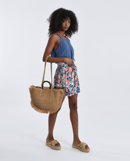 Fringed Woven Canvas Tote Bag