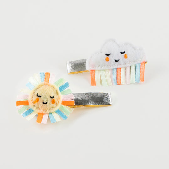 Rainbow Sun & Cloud Hair Clips (x 2)