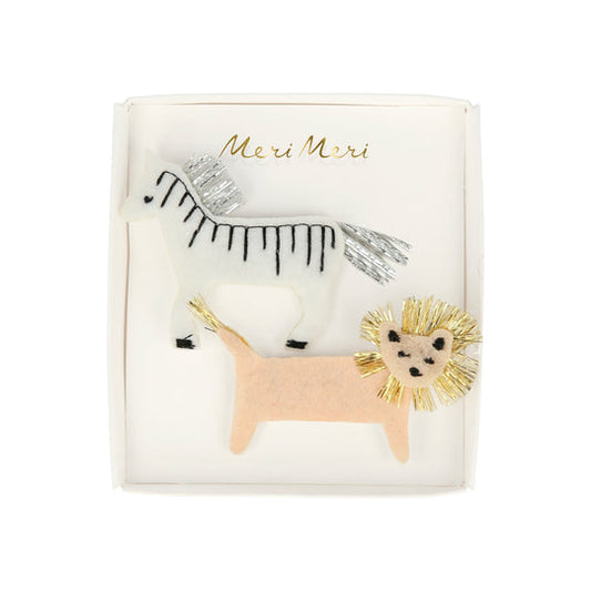 Zebra & Lion Felt Hair Clips (x 2)
